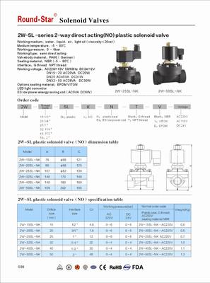 2WSL-15 24V Plastic Water Solenoid Valve Diaphragm Type
